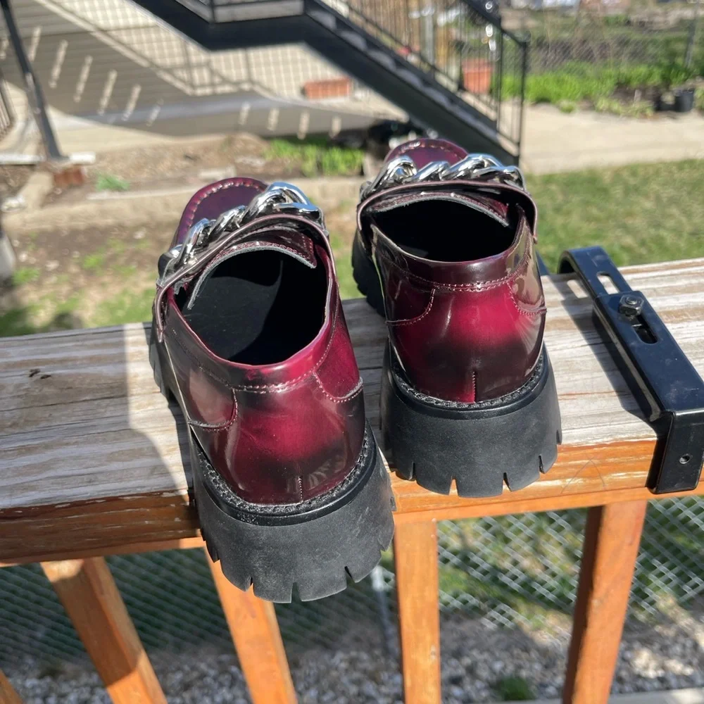 Jeffrey Campbell Burgundy Loafers with Chain Detail - Picture 7 of 9